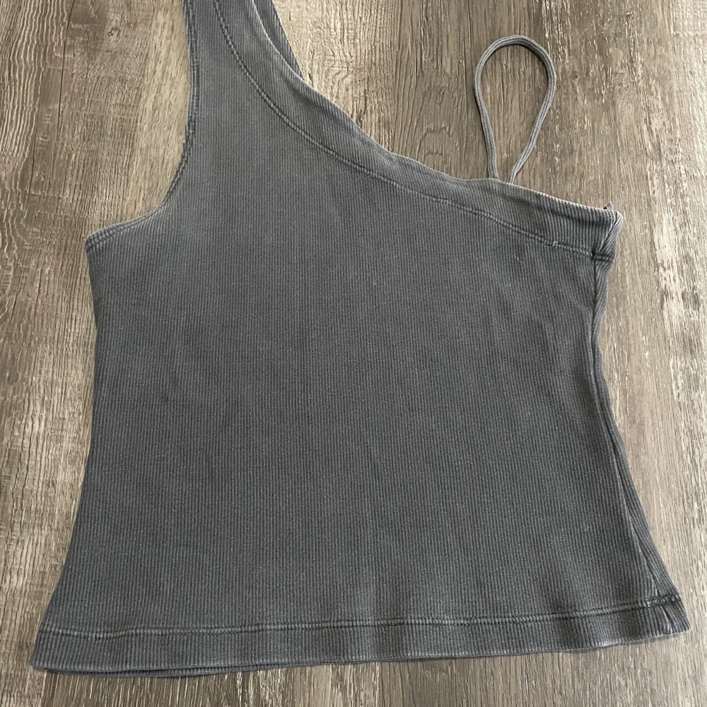 Free People Dark Gray One-Shoulder Tank Top